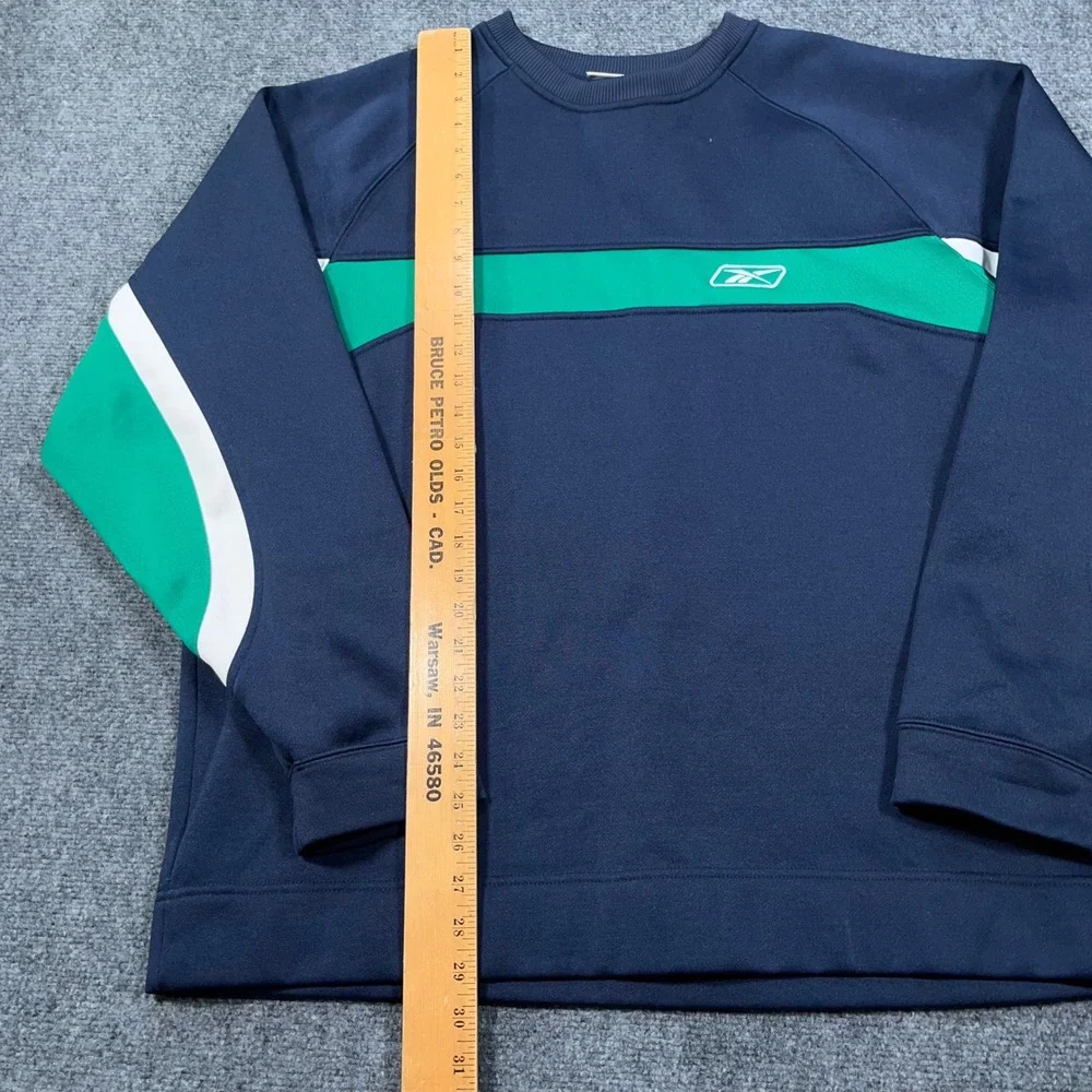 VTG Y2K Reebok Colorblock Crewneck Sweatshirt Mens XL Fleece Pullover Navy Green